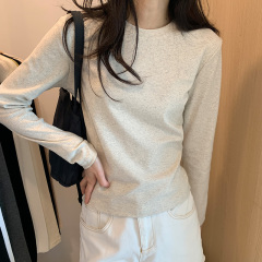 Round neck solid color bottoming shirt for women in spring, autumn and winter new style layered with slim long-sleeved T-shirt top