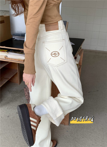 Live shot~ Thick fleece loose and flattering floor-length casual wide-leg pants for women 2024 winter fashion