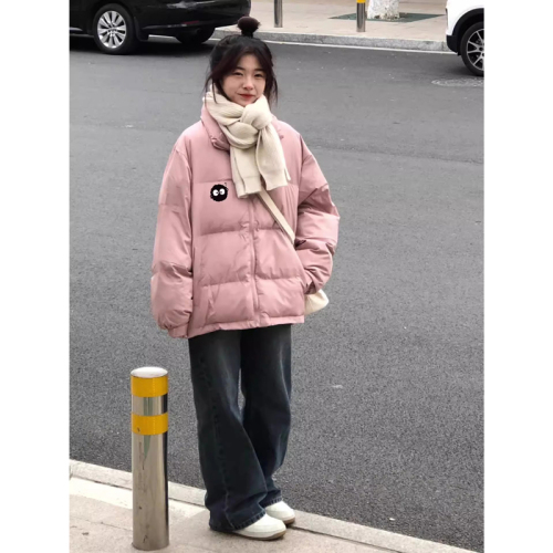 American thickened pink stand-up collar cotton coat winter new style warm loose lazy style small bread coat for women