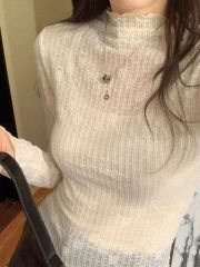 New style small fragrant lace half turtleneck bottoming shirt for women in spring and autumn French style gentle and foreign style inner layering top