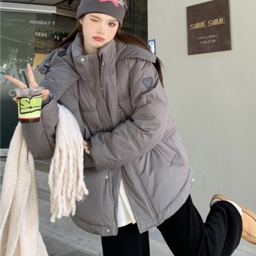 Real shot of hooded cotton coat for women in winter new Korean style loose quilted thickened cotton coat jacket