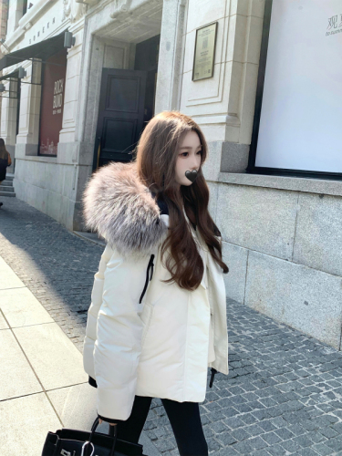 COOLLINE Lin Zixi Heavy Industry chao large fur collar short white down cotton coat women's warm jacket winter