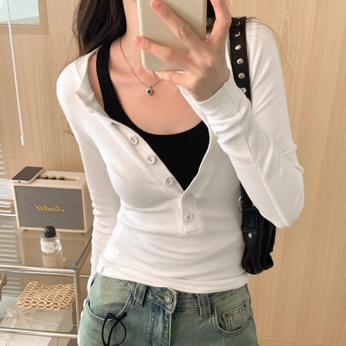 Official picture 2*2 rayon 260g long-sleeved T-shirt spring and autumn thin trendy slim solid color bottoming shirt round neck Korean style women's clothing