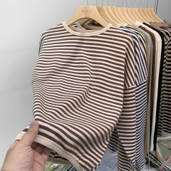 American pullover striped round neck sweatshirt for women spring and autumn new contrast color retro loose lazy style long sleeves