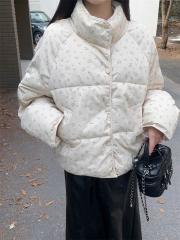 Real shot, real floral bread cotton coat for women, winter loose warm thickened coat for women