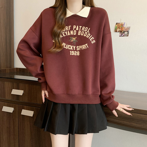 Photographed 2024 Autumn/Winter New Fat Mm Plus Size Women's Thick Fleece Letter Open Style Sweatshirt Top