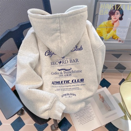 Imitation cotton Chinese cotton composite milk silk 320g silver fox velvet 420g round neck hooded double hood loose sweatshirt