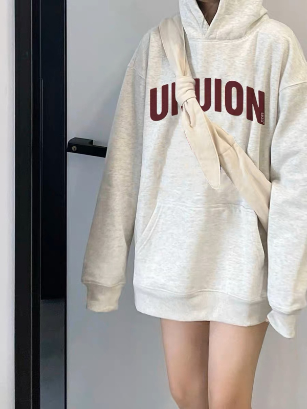 Back collar double hooded autumn and winter lettered hooded sweatshirt, Chinese wool cotton + composite silver fox velvet