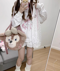 Large size Korean style premium niche design cute cat embroidery floral lace hooded cardigan sweatshirt