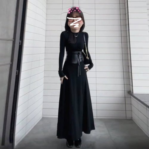 American Retro Fitted Sexy Black Knit Dress for Women - New Fall/Winter Collection - Slimming Waist Fish Tail Long Dress - Trendy