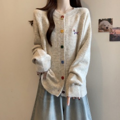 Live shot~ Plus-size MM French knitting sweater top with embroidery