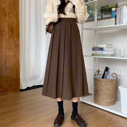 Autumn and winter classic solid color pleated long skirt OL temperament women's skirt makes you look slimmer and taller