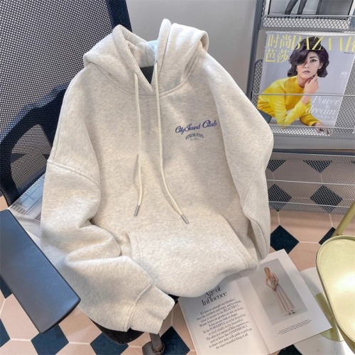 Imitation cotton Chinese cotton composite milk silk 320g silver fox velvet 420g round neck hooded double hood loose sweatshirt