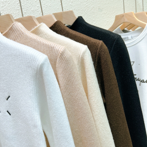 Real-shot fleece-lined one-piece sweater for women, 2024 new style, inner layer half-high collar pullover base knitwear, warm top