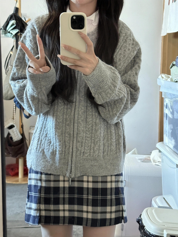 Sheep velvet sweet and soft waxy knitted cardigan jacket autumn and winter new temperament slimming zipper sweater top for women