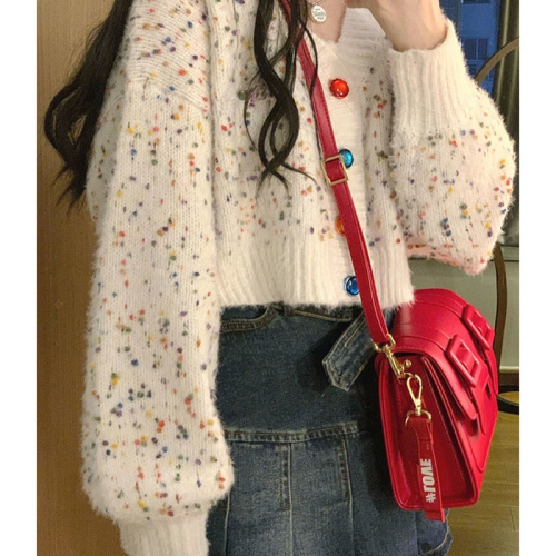 fufu cardigan v-neck sweater women's spring and autumn short lazy style bf soft waxy autumn and winter casual sweater