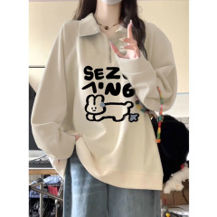 New autumn and winter casual large size coat apricot polo collar half zipper sweatshirt women's casual versatile top