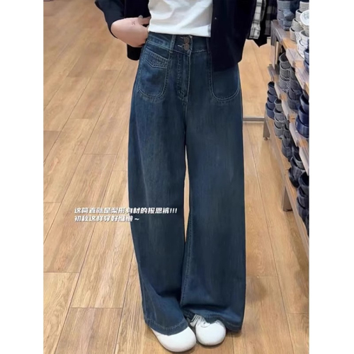 Women's Black Wide-Leg Straight Jeans with Fleece Lining and Thickening, High-Waisted Slimming American Straight Leg Pants in Large Size