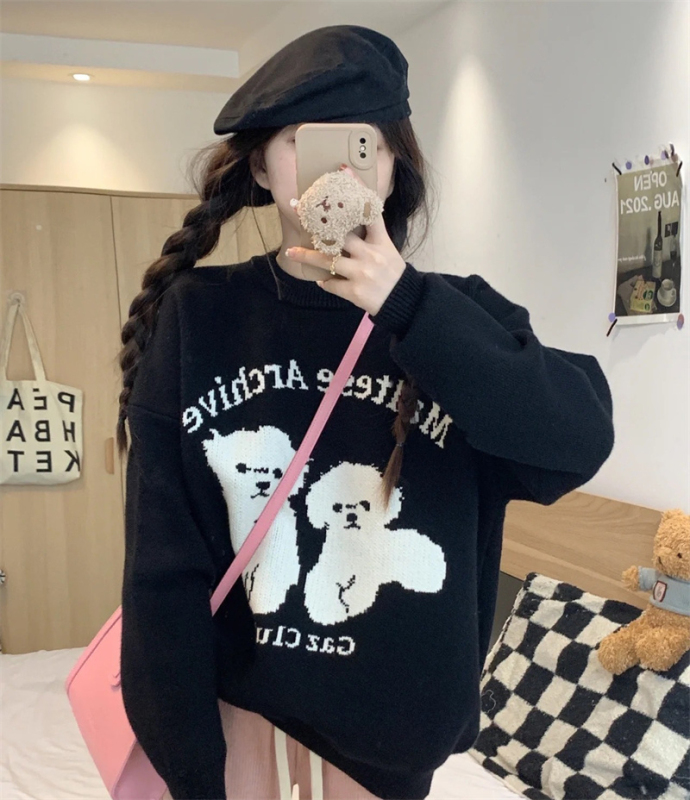 GAZ Online Store Autumn and Winter Lazy Cute Cartoon Puppy Sweaters Men's and Women's Round Neck Heavy Sweaters National Fashion Brand