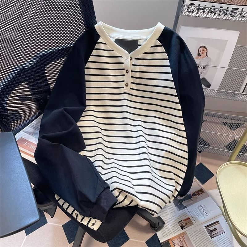 220g pure cotton back pack trendy brand contrast color long-sleeved T-shirt for women 2024 spring and autumn new fashion loose and versatile top
