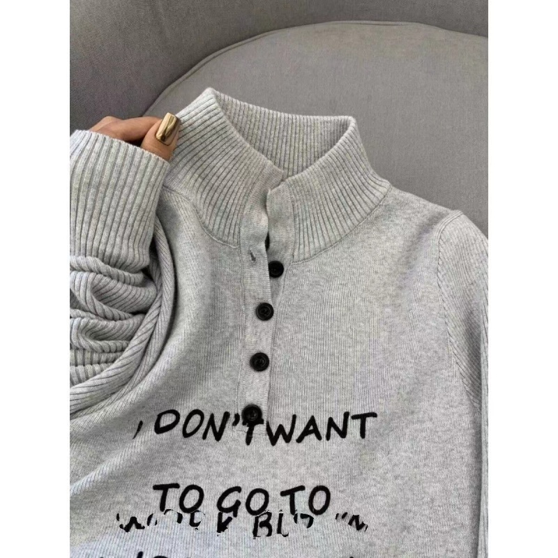 Gray autumn and winter new bottoming shirt women's letter printed sweater sweater slim slim long-sleeved turtleneck top