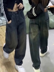 High-waisted wide-leg jeans for women, loose large size fat mm banana pants 2024 autumn new trendy slim dad pants