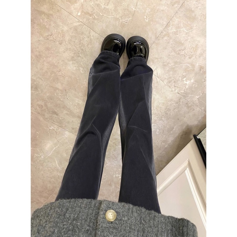 Large size fat mm high-waisted black jeans for women in autumn and winter loose Korean style slimming straight slim micro-flared pants for small people