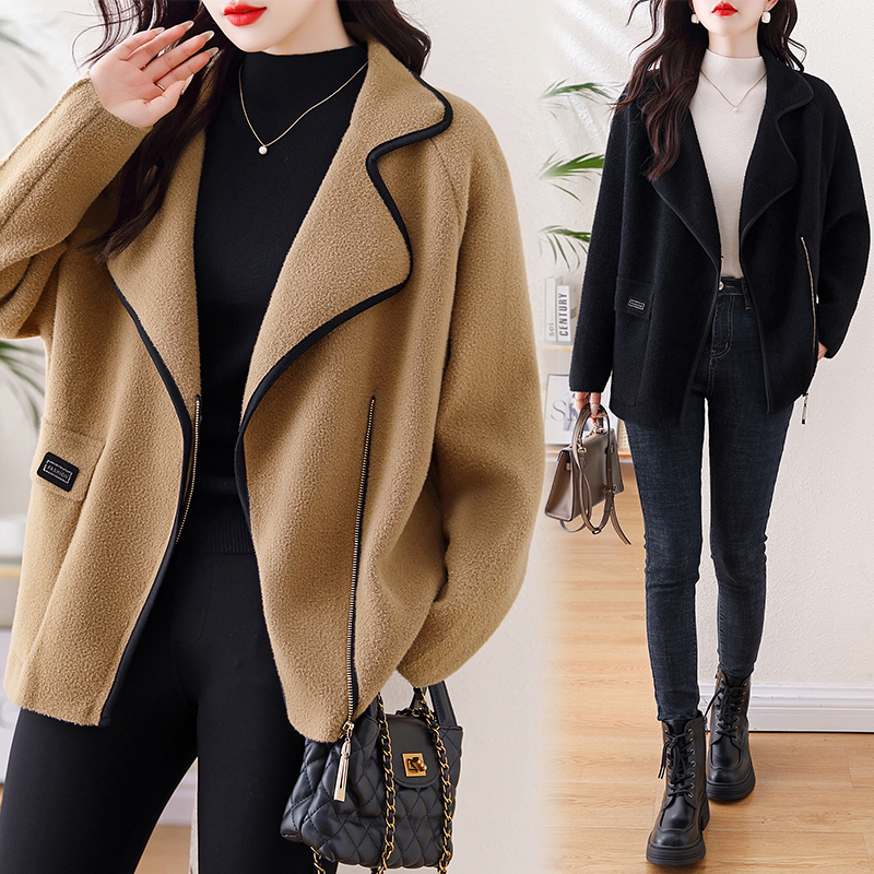 Actual shot of 2024 autumn and winter plus size women's double-sided cashmere fashionable age-reducing casual high-end woolen jacket