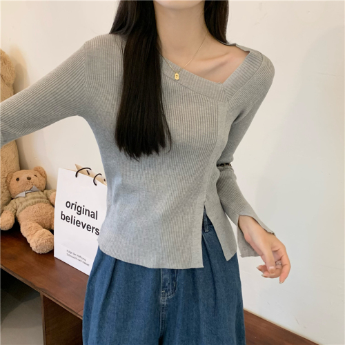 Actual price Irregular slit v-neck sweater autumn and winter sweater with long-sleeved bottoming shirt top