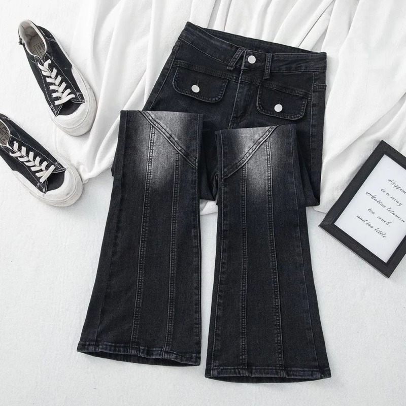 American trendy high-street black gradient bootcut jeans, feminine, versatile, slimming, straight-leg pants