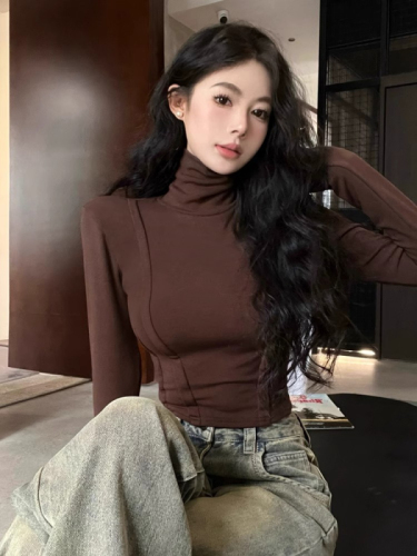 Derong Korean style slim high collar inner base autumn and winter long-sleeved T-shirt design top