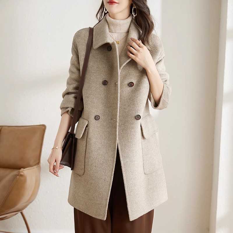 Cotton woolen coat for women autumn and winter new thickened Korean version slimming slim mid-length woolen coat