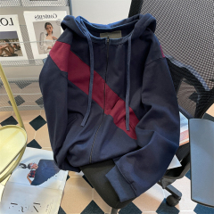 Pure cotton Chinese cotton food wool high-end American contrasting color splicing zipper sweatshirt women's autumn and winter casual cardigan jacket