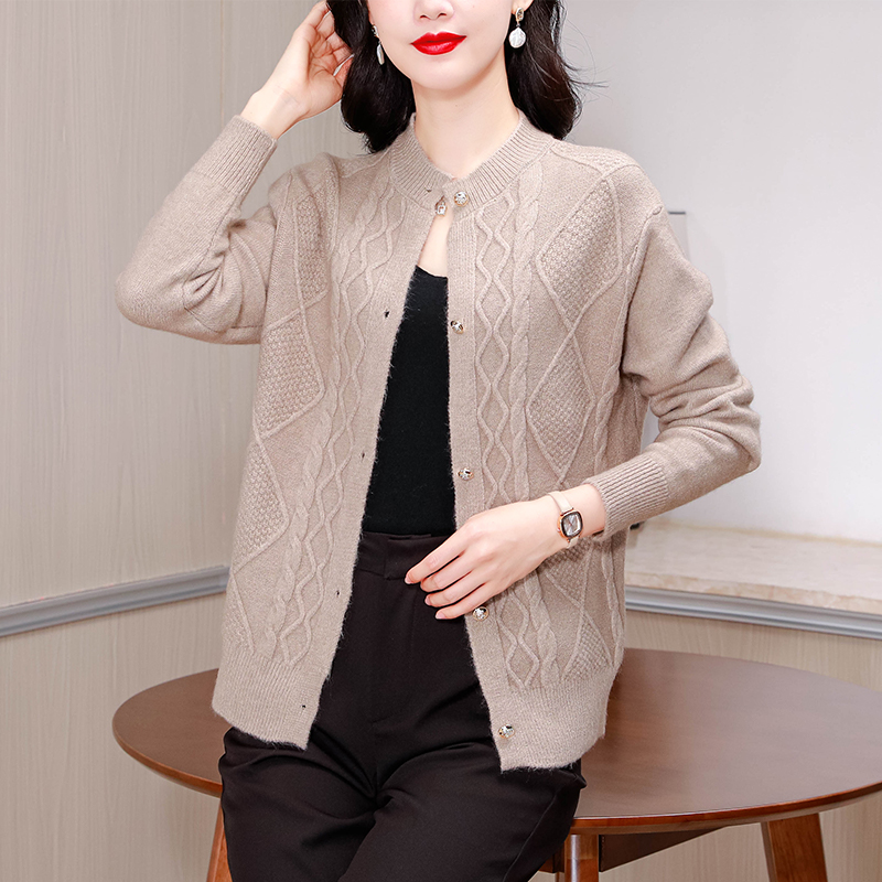 2024羊毛加厚小個子毛衣外套女裝秋冬新款洋氣麻花長袖針織開衫女