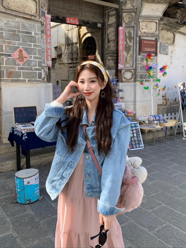 American retro casual denim jacket, simple and versatile short top