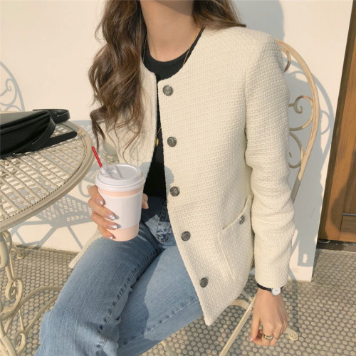 Autumn and winter small fragrant style round neck thickened coat tops for women 2024 new small casual jacket slimming short coat