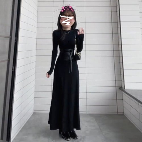 American Retro Fitted Sexy Black Knit Dress for Women - New Fall/Winter Collection - Slimming Waist Fish Tail Long Dress - Trendy