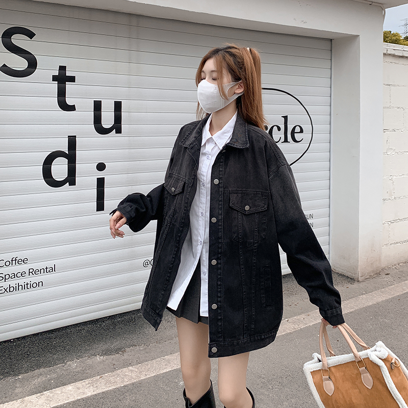 New autumn and winter Korean style loose and slim jacket design gradient denim jacket for women