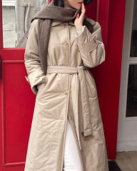 Korean chic French classic style windbreaker warm lace-up cotton coat