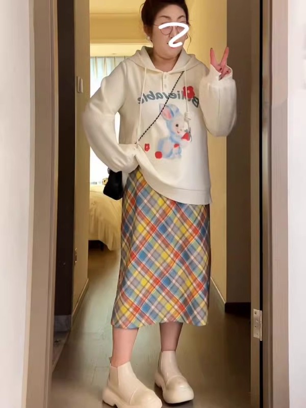 Plus size women's fleece hooded sweatshirt + skirt