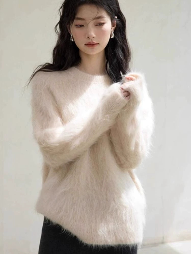 高級感軟糯水貂絨套頭毛衣女秋冬慵懶風奶fufu針織衫外穿加厚上衣