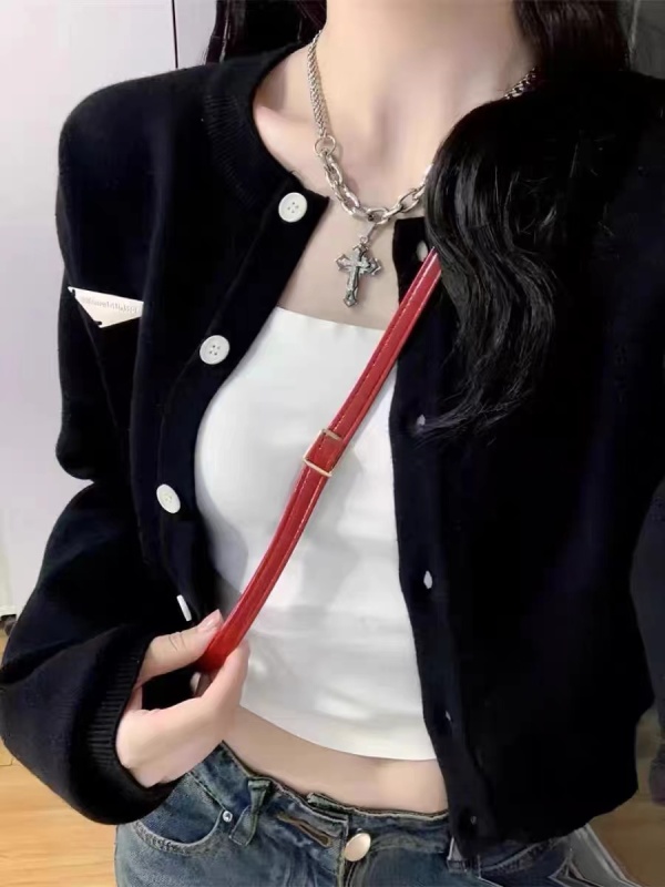 Cool high-end knitted cardigan, early spring and autumn sweater for women, short jacket, long-sleeved top, trendy