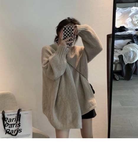 Cardigan knitted jacket for women early autumn new Korean version versatile lazy style sweater with gentle mid-length top