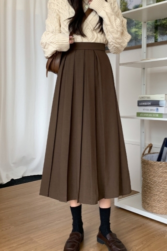 Autumn and winter classic solid color pleated long skirt OL temperament women's skirt makes you look slimmer and taller