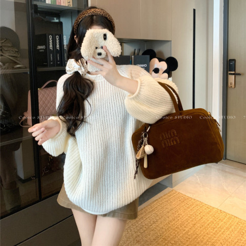 Real shot ~ Lazy style curled thick woolen sweater 2024 new autumn and winter women's loose round neck sweater