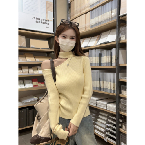 Actual shot of autumn and winter Korean style slim-fit pure desire halterneck slimming Andy velvet sweater bottoming sweater top