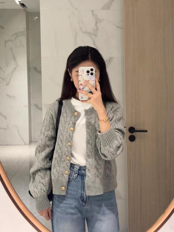 College style versatile short sweater for women spring new small cable tie top gray sweater jacket