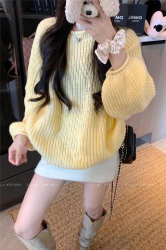 Real shot ~ Lazy style curled thick woolen sweater 2024 new autumn and winter women's loose round neck sweater