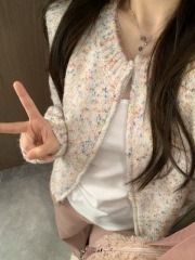 New loose short sweater top American soft waxy long sleeve petite women's cardigan sweater jacket