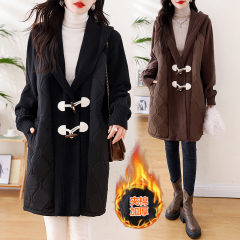 Actual shot of 2024 autumn and winter plus size women's casual age-reducing and versatile thickened and warm mid-length cotton jacket